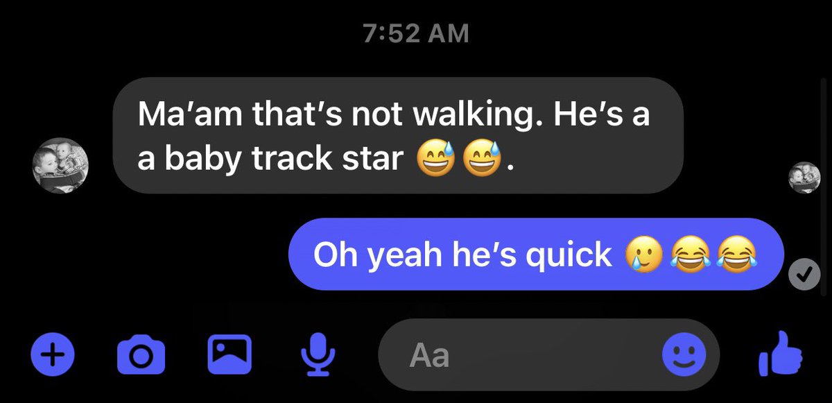 TEdwards622's tweet photo. Myles was at the sitter for the first time today since before Christmas, in the short time he’s been away he’s started walking.. I told the sitter on my way out that he’s walking now and this is a message I got not 20 minutes after drop off.. 😅😂😂 https://t.co/NiSG74aXA4
