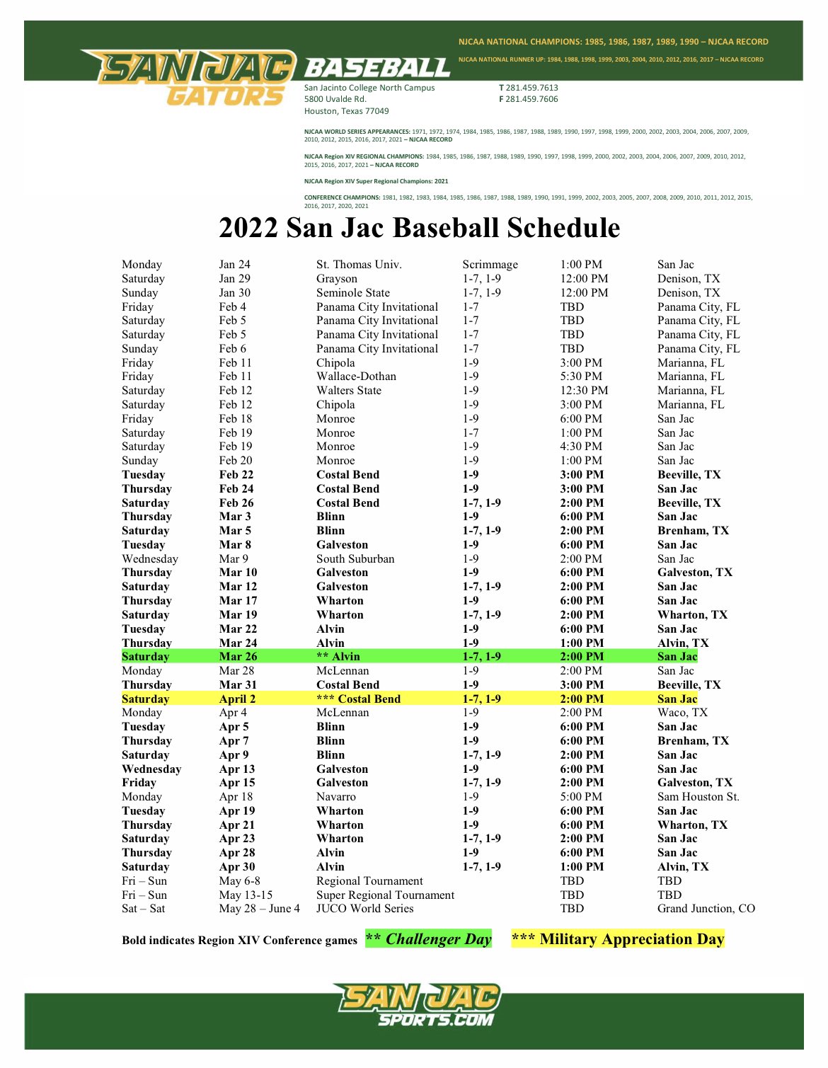 San Jacinto College Baseball on Twitter "2022 Spring Schedule https//t.co/2uaimZFcSS" / Twitter