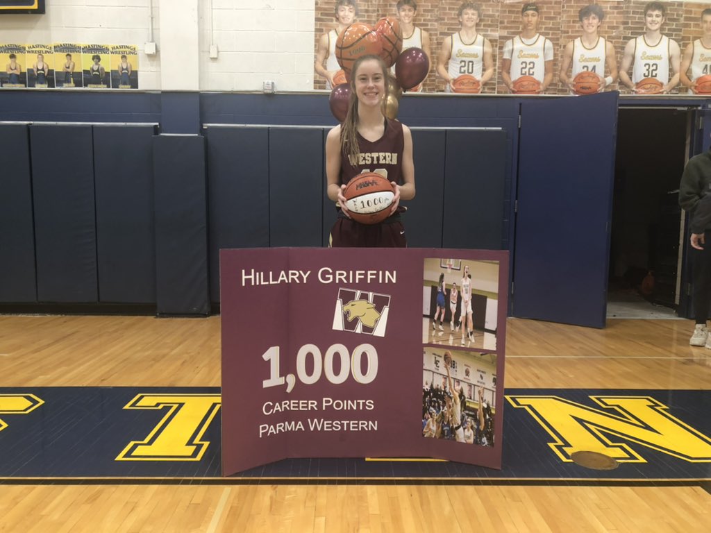 Congrats to Hillary Griffin for joining the 1,000 points club. Only three in WHS history! Great job! 🏀🎉