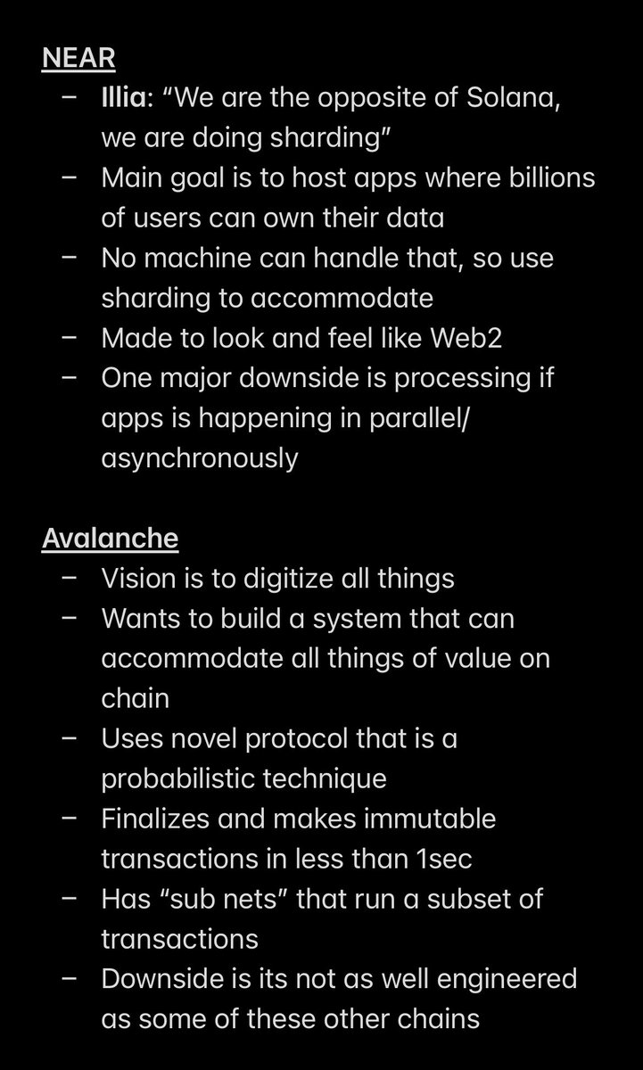 intern's tweet image. Intern notes from “The L1 Wars: $SOL, $AVAX, $NEAR ” on:

- Scaling solution 🧬
- EVM compatibility 🤝
- Decentralization 🌐

And much more!

@naval &amp;lt;&amp;gt; @hosseeb &amp;lt;&amp;gt; @aeyakovenko &amp;lt;&amp;gt; @el33th4xor &amp;lt;&amp;gt; @ilblackdragon