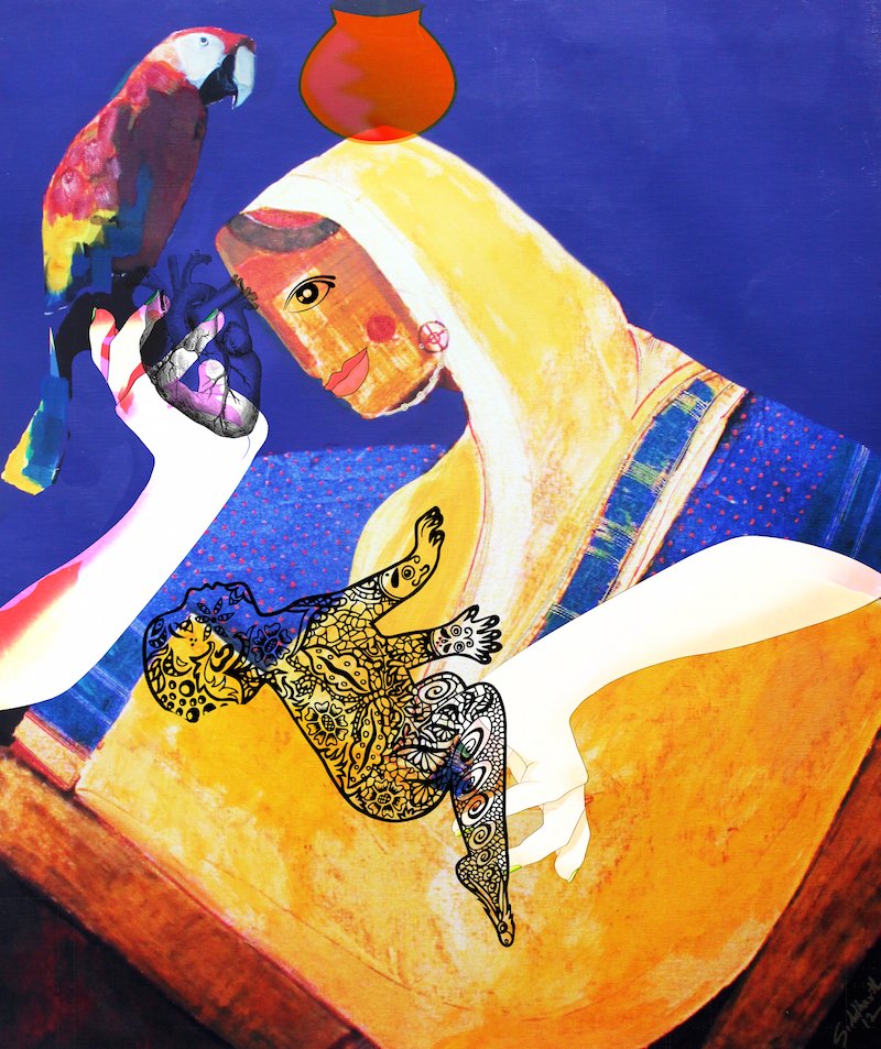 Indian {Mona} Lisa Series  (100 paintings)
by Sid K

"I lost my heart to my baby" 2022, Sid Katragadda
3200 × 3264 px acrylic/ink/digital painting