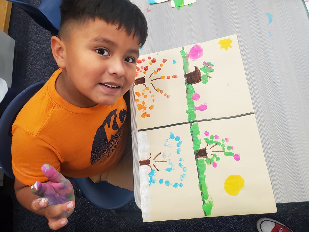 evebonde's tweet photo. Finger painting the seasons makes learning fun! 🌞❄🌸🍂 Divertidos aprendiendo las estaciones del año con pinturas. #mymisd #kinderfun #vegaelem https://t.co/5mBgMzBIL3