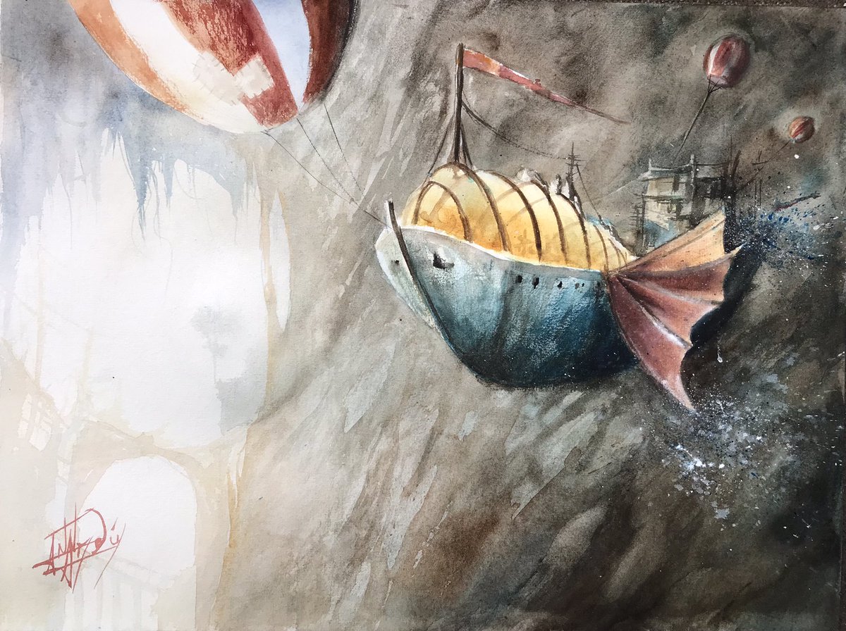 HamelinAnne's tweet photo. Last year, my watercolour version of  #fish &amp; #ship   and today  I am discovering @GFromenteau wonderful fish &amp; ships , so nice! https://t.co/o3RhSMn7D2