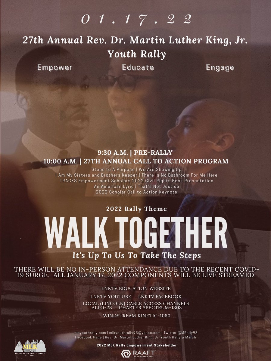LPSorg's tweet photo. The annual Rev. Dr. Martin Luther King, Jr. Youth Rally and March will be held virtually this year on Monday, Jan. 17, with the pre-rally program beginning at 9:30 a.m. 

The event will be streamed on various platforms, find those links &amp; more at https://t.co/bsZ7qAcIOd https://t.co/ClFY8W4Tbz