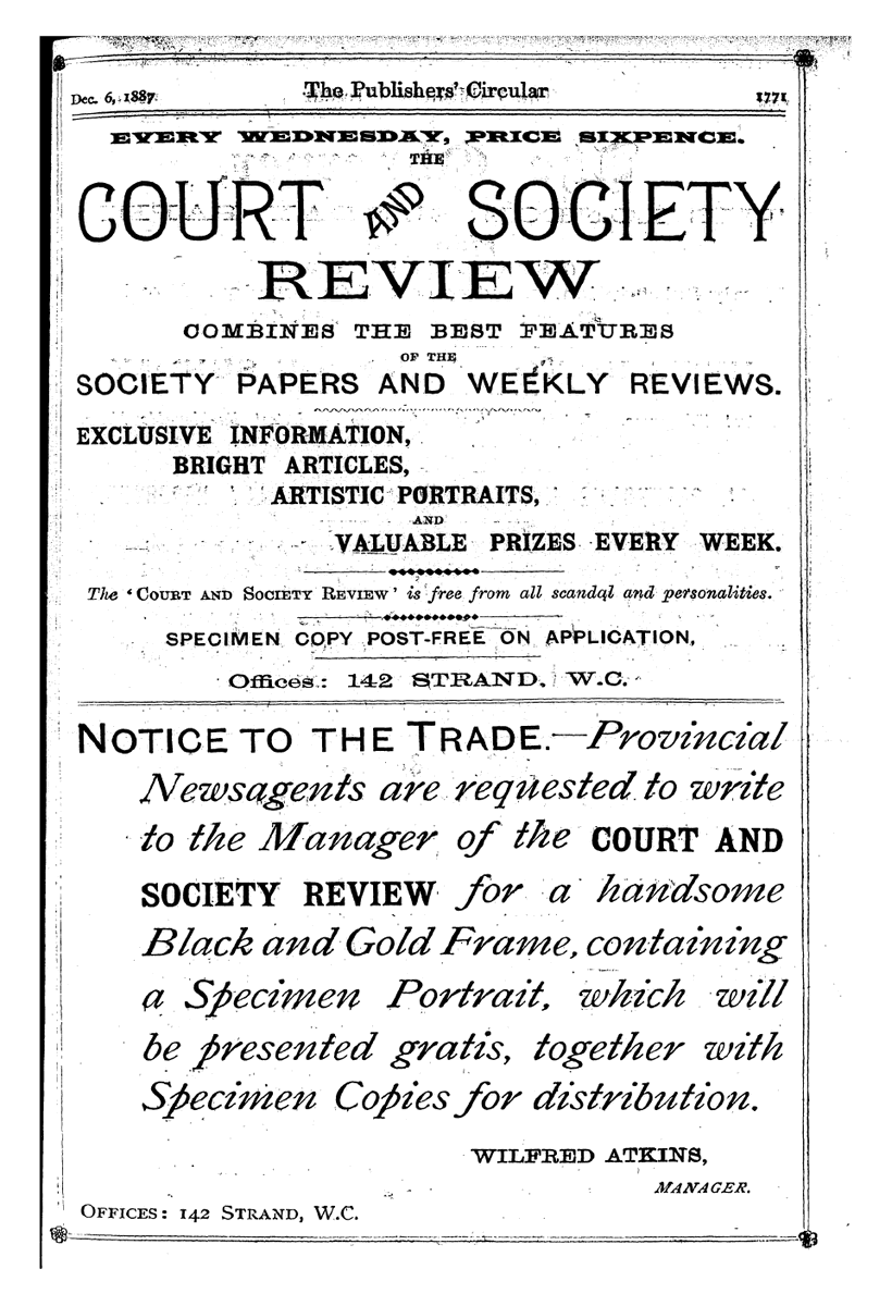 allmerjournals's tweet photo. The Court and Society Review. March 1886. The magazine is most notable for having published works by Oscar Wilde and Robert Louis Stevenson.
#SocietyReview #Archive https://t.co/JvldALrgd3