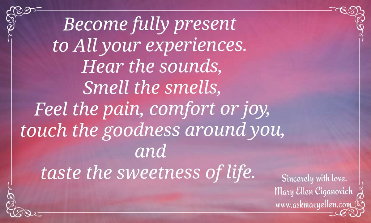 askmaryellen's tweet photo. Truth of the day: Become fully present as you experience all the goodness life has to offer you. #askmaryellen #truthoftheday #befullypresent #Saturdayinspirational #lifeisgood https://t.co/aBNXXZf2S8