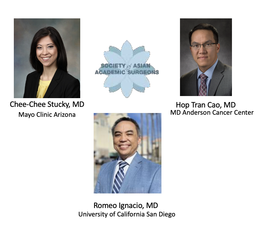 Congratulations to the <a href="/AsianAcadSurg/">SocAsianAcadSurg</a> 2022 Mid-Career Award Winners, <a href="/Chee_CheeStucky/">Chee-Chee Stucky</a>, <a href="/HopSTranCao/">Hop S. Tran Cao</a>, and <a href="/RomeoIgnacio18/">Romeo Ignacio</a>!

<a href="/tracyswangNYMKE/">Tracy Wang</a> <a href="/allantsung/">Allan Tsung</a> <a href="/herbchen/">herb chen</a>
<a href="/TsengJennifer/">Jennifer F Tseng MD MPH</a> <a href="/UCSDsurgery/">UC San Diego Surgery</a> @MDAndersonNews