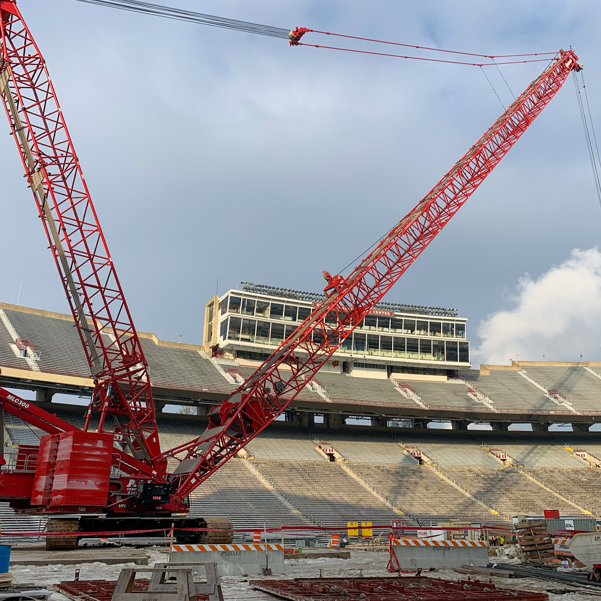 IUOELocal139's tweet photo. Operators Christopher Bauer and Adam R. Johnson (oiler) working for @JPCullen1892 at the University of Wisconsin Camp Randall Stadium's south end zone renovation in Madison. #139Proud https://t.co/eGs46CZXwg