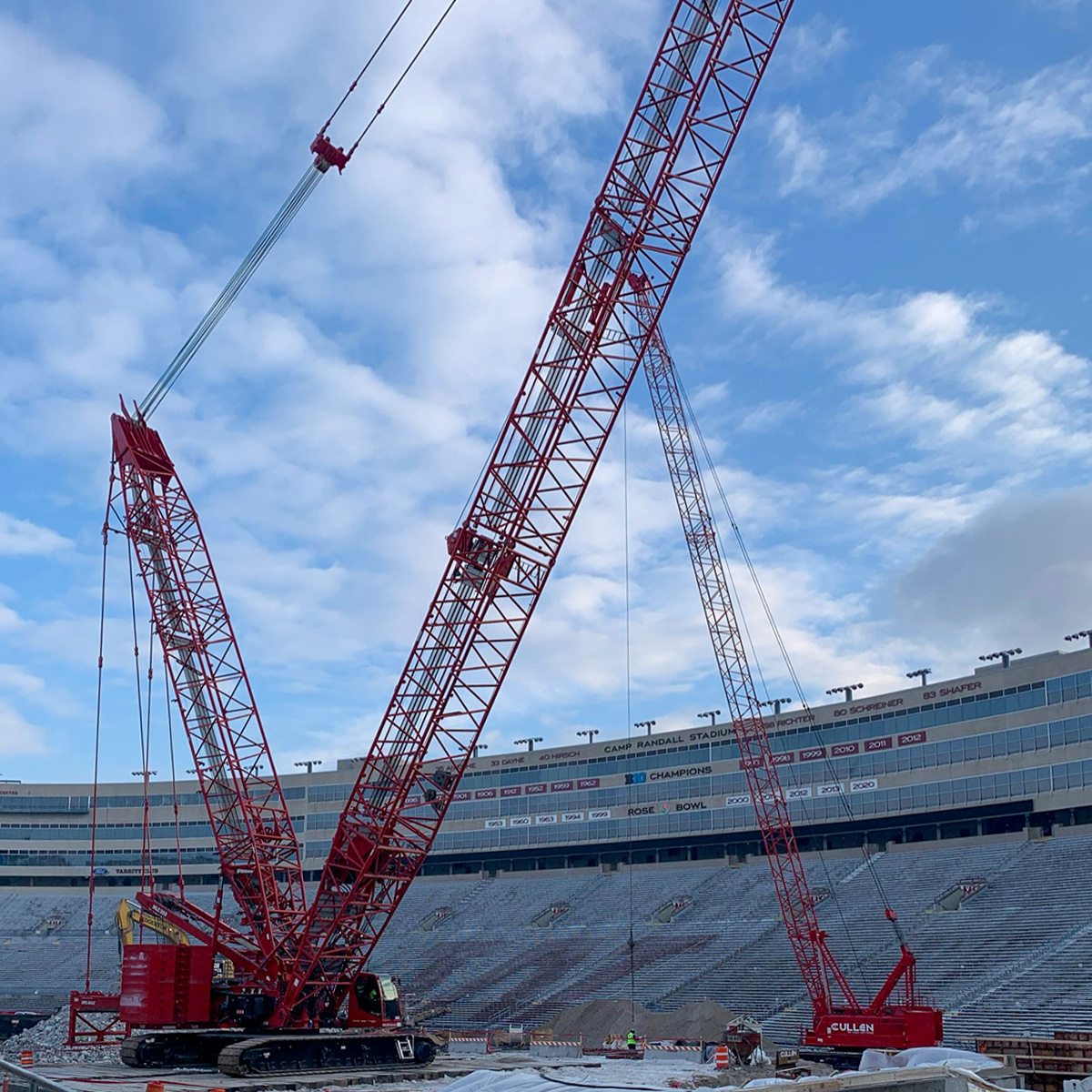 IUOELocal139's tweet photo. Operators Christopher Bauer and Adam R. Johnson (oiler) working for @JPCullen1892 at the University of Wisconsin Camp Randall Stadium's south end zone renovation in Madison. #139Proud https://t.co/eGs46CZXwg