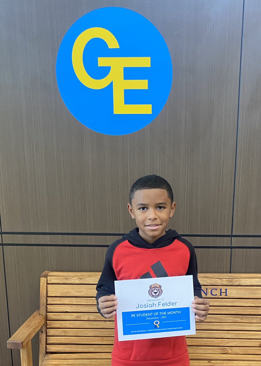 Groves_PE's tweet photo. Congrats to our PE student of the month, Josiah! We are so proud of you! #GrovesElementary @HumbleISD_GE https://t.co/ZlNsoJC3lM