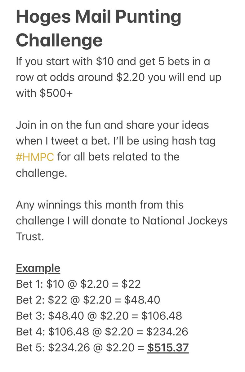 hogesmail's tweet photo. 💥HOGES MAIL PUNTING CHALLENGE💥

See below for details of challenge. Basically $10 -> $500+ in 5 bets.

Bet 1
Wheelhouse P
Away Game P

Odds of $2.30 available at B365

Share your ideas below
#HMPC https://t.co/PnEAjiiDHR