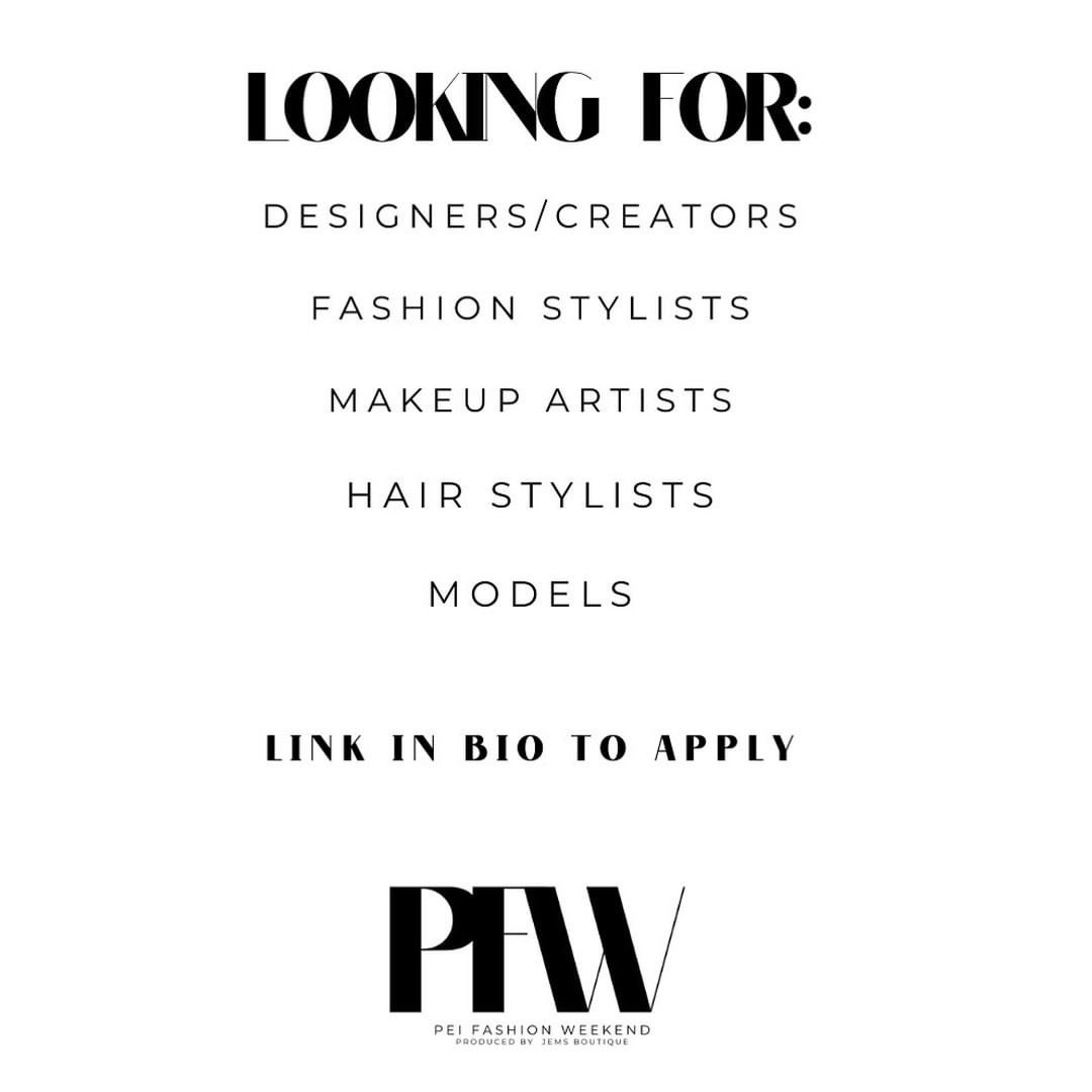 PEI FASHION WEEKEND 2022!

We are open to all genres of fashion design, and style creativity.

Designer Entry Form: form.jotform.com/220124152488248

Collaboration interest form form.jotform.com/220123790750247

Any questions please email pfw@jemsboutique.ca

#PEI #peipoli #fashion