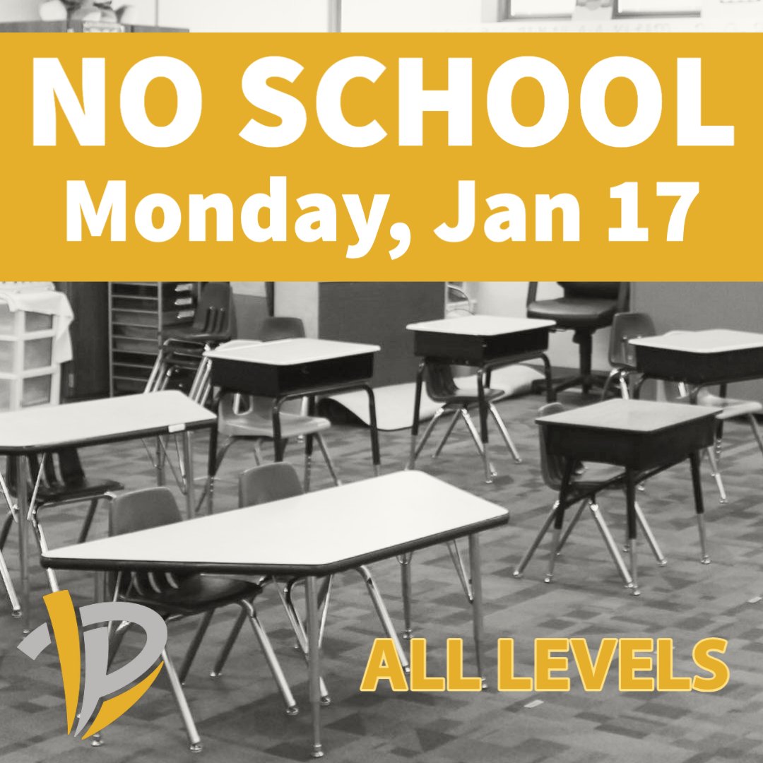 Reminder: There is no school Monday, January 17! It is a staff development day for all levels. Enjoy the long weekend!