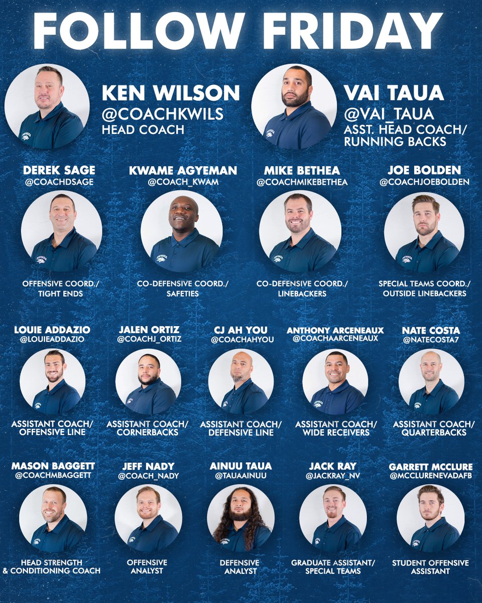 NevadaRecruits's tweet image. 🐺FOLLOW FRIDAY🐺

Be sure to follow the new @NevadaFootball Coaching Staff to stay up to date with all things Wolf Pack!

#BattleBorn x #HomeIsNevada