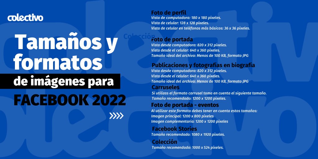 CMarketero's tweet photo. ¡Formatos Facebook 2022!

Si tienes un negocio es muy importante utilices las medidas correctas en tus publicaciones de Facebook.

Por eso, mira los nuevos formatos  y potencia tu estrategia de Marketing Digital.

Si quieres optimizar tus redes escríbenos al: (+591) 62533323 https://t.co/O4HxIAktag