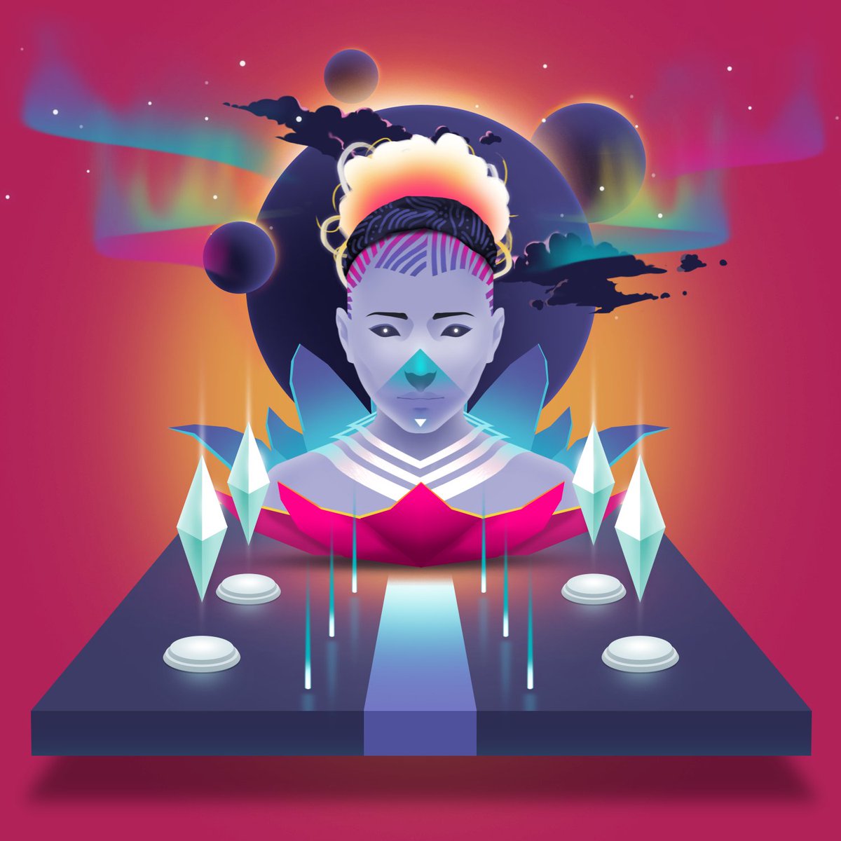 AcrolithAi's tweet photo. Check out my new @NeonPantheonNFT. The #nft is on the left, but you can design your own shrine - my first attempt is on the right. This very limited 888 #nftproject has a great roadmap as well. Check it out.  #WomeninNFTs #nfts #nftart https://t.co/KEO4Ig5OHs