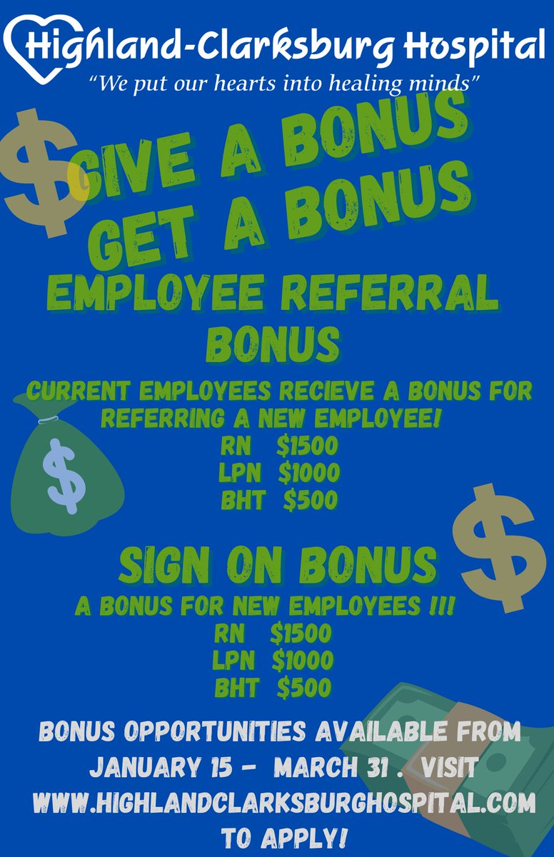 HighlandWV's tweet photo. Bonus Opportunities at HCHI! https://t.co/ogEVHGJOhV