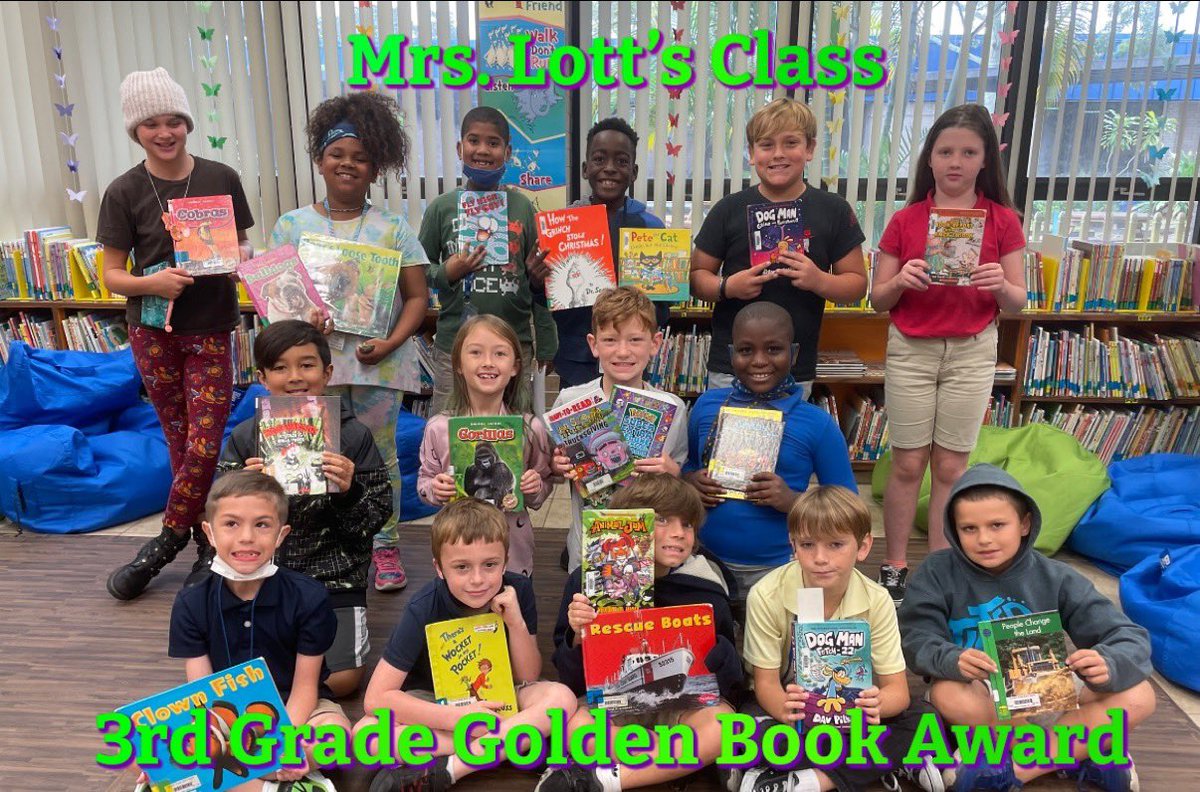 weese_kim's tweet photo. Congratulations to Ms. Lott’s Golden Book Award winners for December!! Keep Reading!! #ReadersAreLeaders #RepeatWinners 🤩📚❤️@PIEpelicans @FeliceBagley @JeramyKeen @delulace @d_watson26 https://t.co/xV9qyXfASg