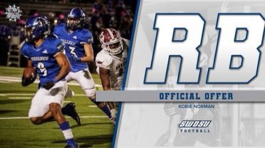 NormanKobie's tweet photo. After a great talk with @coach_lonardo I am blessed to receive my first division 2 offer From Southwestern Oklahoma State University (SWOSU) !! @KoachV @NM_StallionFB @TrustMyEyesO https://t.co/c6Gav15D5x