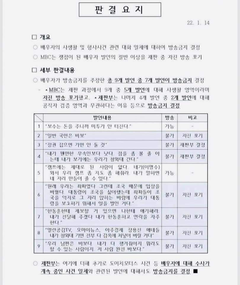 MBC 스트레이트 보도 부분 인용 판결문 원본입니다
사실상 다 보도해도 되는겁니다