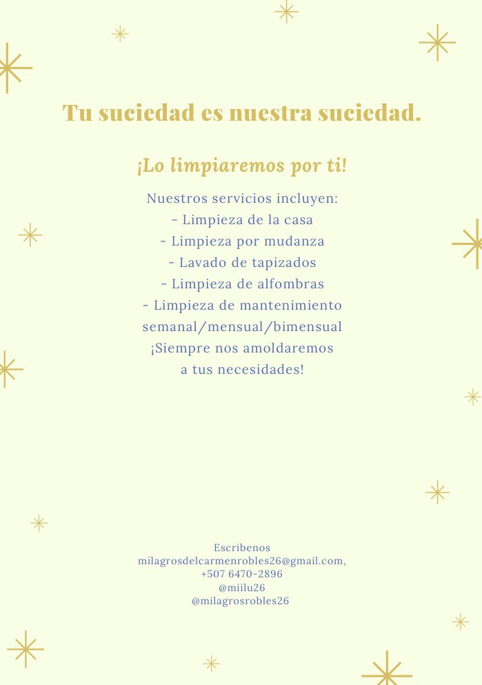 Lo prometido es deuda, me ayudan con RT inmenso. 
Los precios son B/. 45.00 para casas de hasta tres cuartos dos baños, incluyendo todo lo mencionado en la lista. 
Para casas de dos pisos B/. 55.00 no mido tiempo ya que la idea es dejar la casa limpia y bella.