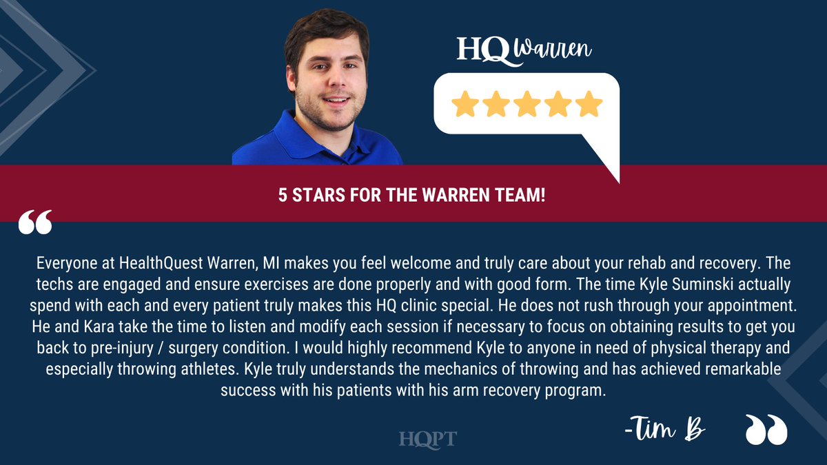 HealthQuest_PT's tweet photo. #feelgoodfriday #patientreview #5starreview #patientstory #patienttestimonial #warren #choosept https://t.co/q1SaHfj5oq