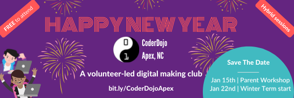 coderdojoapexnc's tweet image. Intro to CoderDojo for Parents - Happening tomorrow at 10:30am ET 📆
Please join us to learn more about our volunteer-led digital making and coding community with a mission to inspire children 🚀 (7-17 years) to learn, make and express with technology 💻