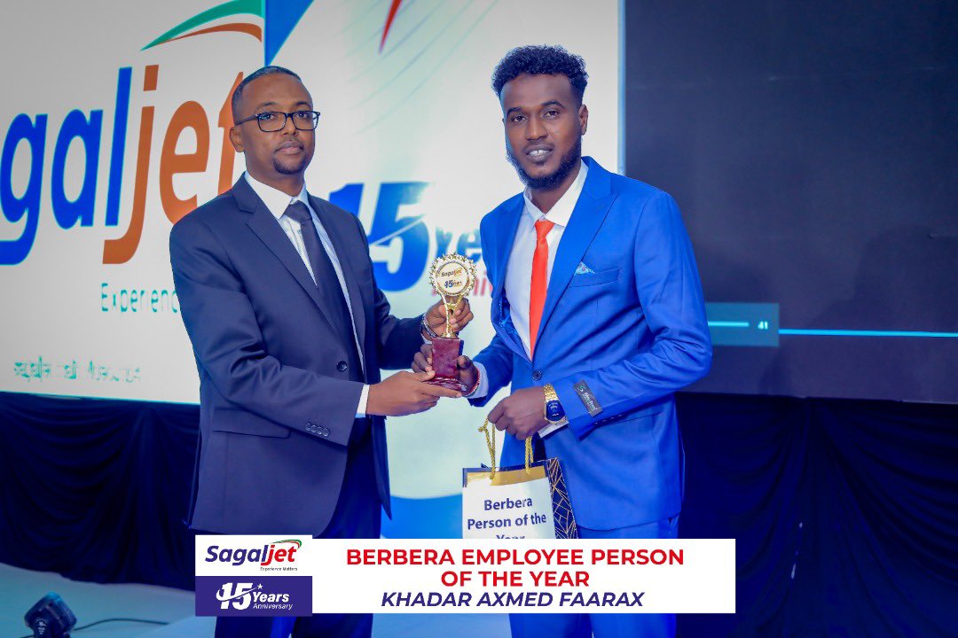 SagaljetCompany's tweet photo. Meet Kharar Ahmed Farah, the winner of Berbera employee of the year. 
#TrustedSince2007
#Sagaljet15Anniversary https://t.co/HiN7CB21wX