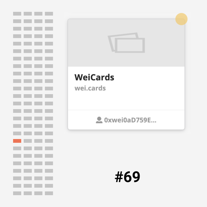 WeiCard #69 was purchased for Ξ6.9 Ether ($22.751)

Current floor is Ξ8.0 Ether ($26.378)