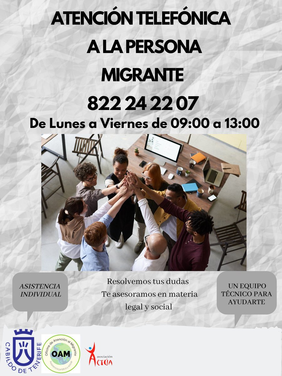 AsocActua's tweet photo. 📢 📢 Ponemos en marcha el 𝑺𝑬𝑹𝑽𝑰𝑪𝑰𝑶 𝑫𝑬 𝑨𝑻𝑬𝑵𝑪𝑰Ó𝑵 𝑻𝑬𝑳𝑬𝑭Ó𝑵𝑰𝑪𝑨 𝑷𝑨𝑹𝑨 𝑬𝑳 𝑨𝑺𝑬𝑺𝑶𝑹𝑨𝑴𝑰𝑬𝑵𝑻𝑶 𝑱𝑼𝑹Í𝑫𝑰𝑪𝑶 𝒀 𝑺𝑶𝑪𝑰𝑨𝑳 𝑷𝑨𝑹𝑨 𝑷𝑬𝑹𝑺𝑶𝑵𝑨𝑺 𝑴𝑰𝑮𝑹𝑨𝑵𝑻𝑬𝑺 📢 📢
Puedes contactarnos en el☎️ 9̲2̲2̲ ̲2̲4̲ ̲2̲2̲ ̲0̲7☎️
@CabildoTenerife https://t.co/uQ8IQTWr3Z
