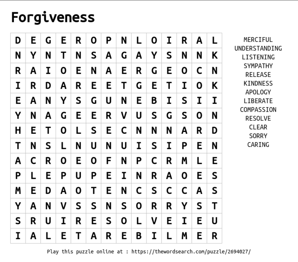 Start your weekend with word search! Can you find all the words related to forgiveness?

#squarecirclehq #torontoyouth #socialcircus #wordsearch #forgiveness #compassion #funfriday