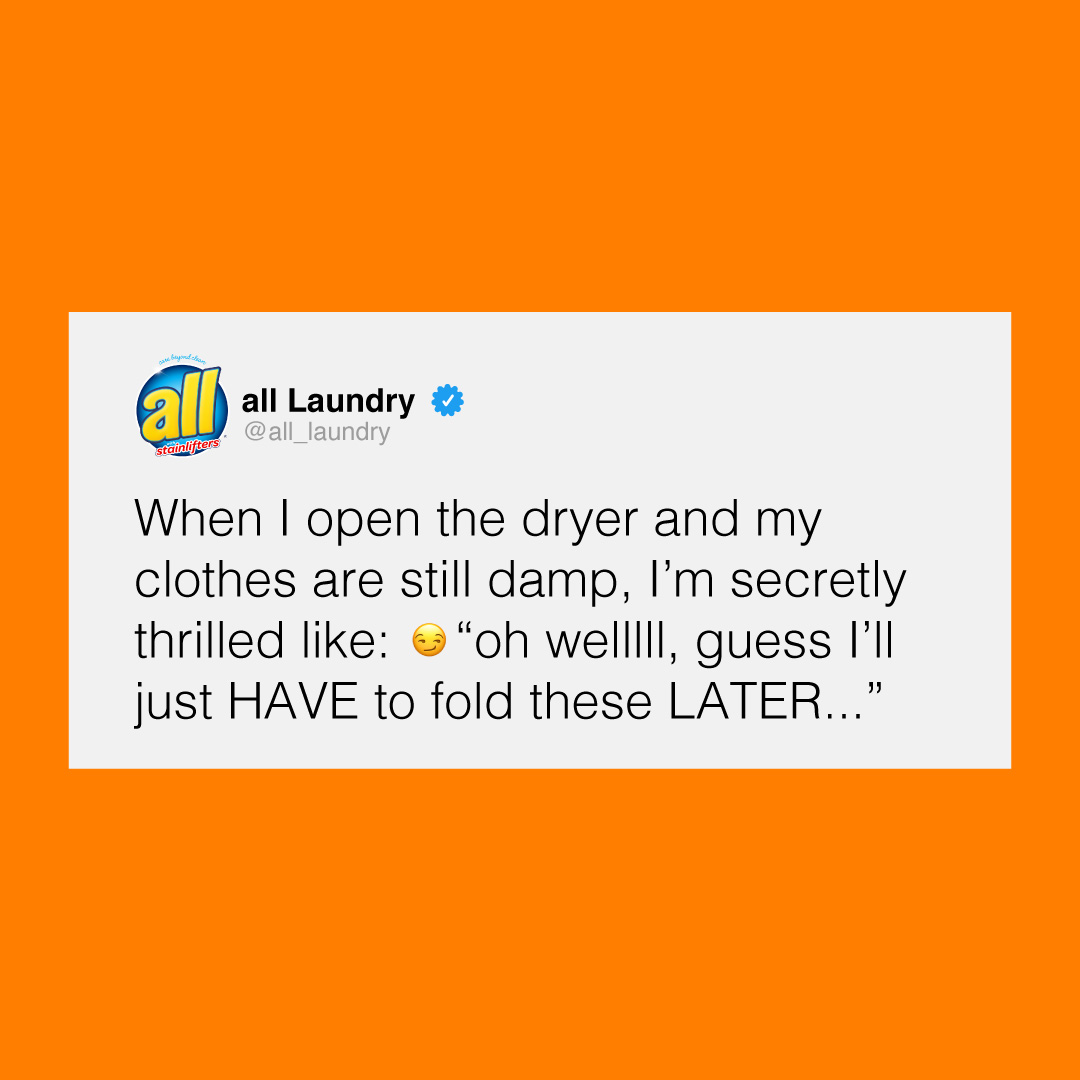all_Laundry's tweet photo. It’s like the dryer procrastinated for you! ✨
We’re airing it ALL out. When it comes to laundry, what do you want to come clean about? Comment below!
#ComeClean #alllaundrydetergent #laundryday #laundryproblems https://t.co/je6K1PLSy2