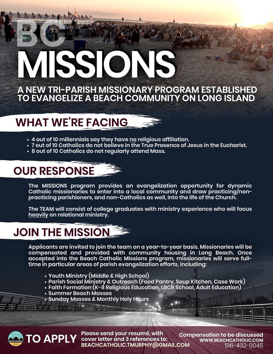 BeachCatholic's tweet photo. We're excited to launch BC Missions for 2022-23!

Applications are now being accepted. 

To apply or learn how to support, visit: https://t.co/cs1TcUrJ2Q

#CatholicTwitter #Catholic #missionary #LongIsland https://t.co/YszIitjsGT
