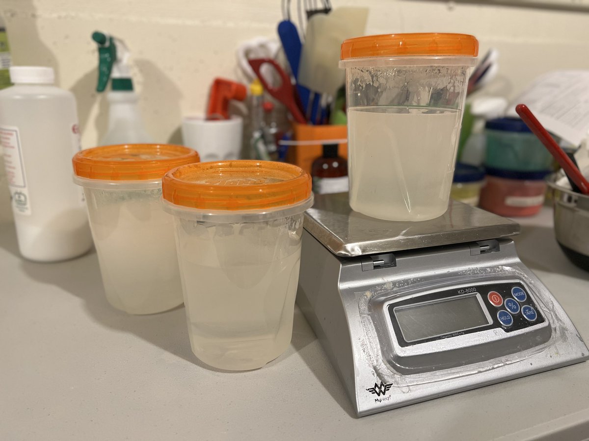 MalamaBath's tweet photo. Getting ready to make several new batches of soap. To speed up production we make the lye solution ahead of time and use it at room temperature. No need to wait for it to cool when we start whipping up mad batches!  

#handmadesoap #smallbusinesslove #artisansoap #naturalskincare https://t.co/Iy7cLLX96h