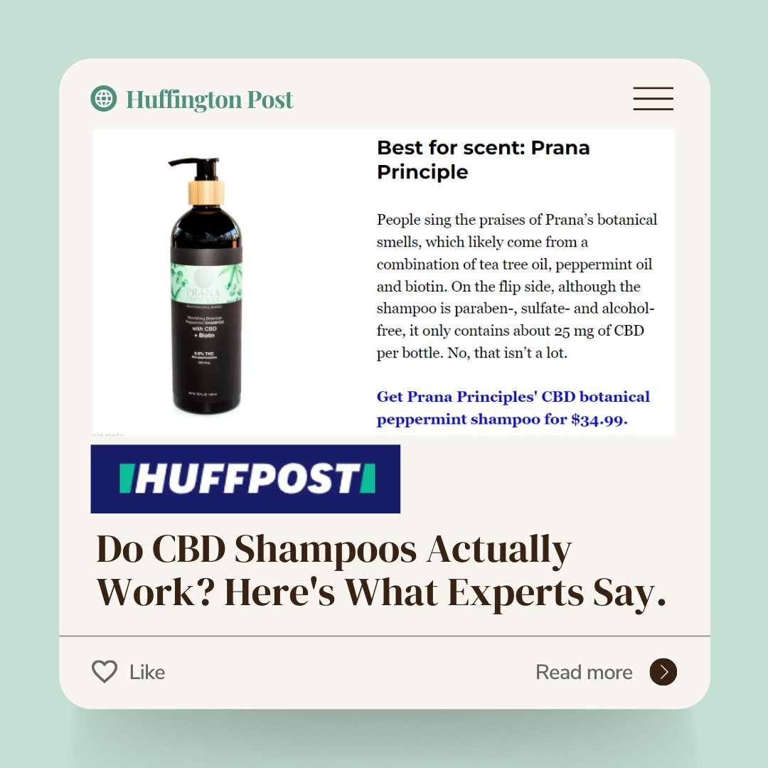 PranaPrinciple's tweet photo. We're excited to have our #CBDShampoo featured on @huffpost! Check out their article about the benefits of CBD shampoo: https://t.co/IubALNiuS5. #PranaPrinciple https://t.co/KaAewZhwG0