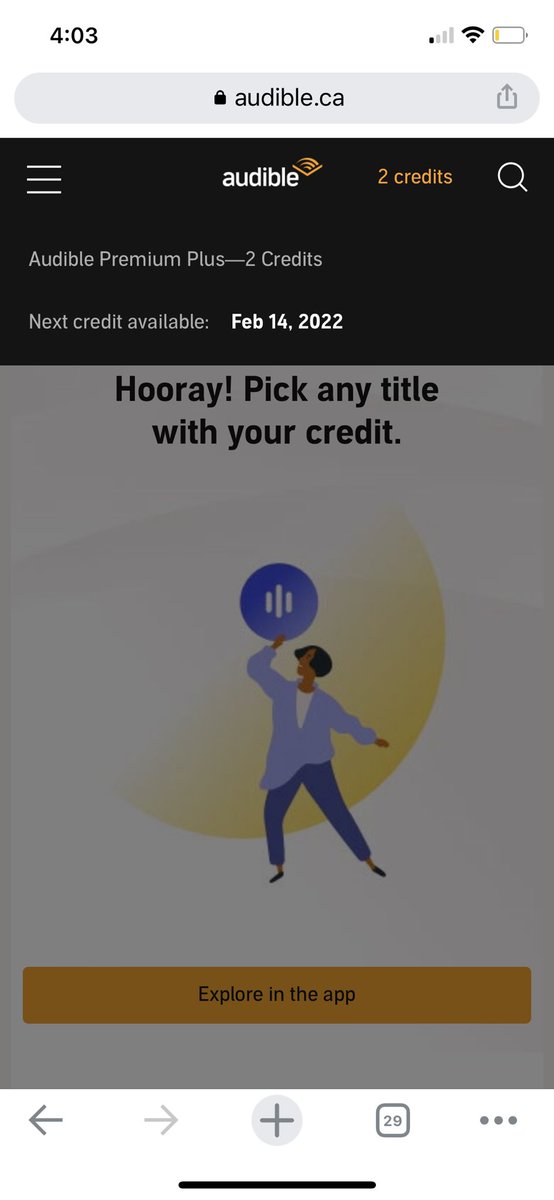 PranabAg's tweet photo. @audible_com shows free credits on the browser, pushes to explore in app, then shows zero credits in the app! Logged in with the same Amazon ID at both places. broken experience, DSAT! https://t.co/b3IFYTFrPU