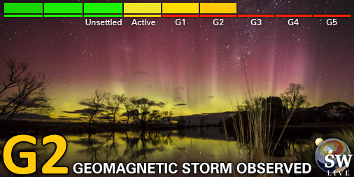 _SpaceWeather_'s tweet photo. Moderate G2 geomagnetic storm (Kp6)
Threshold Reached: 23:58 UTC
Follow live on https://t.co/Zkq26B89Y7 https://t.co/1PpvL9WaGK