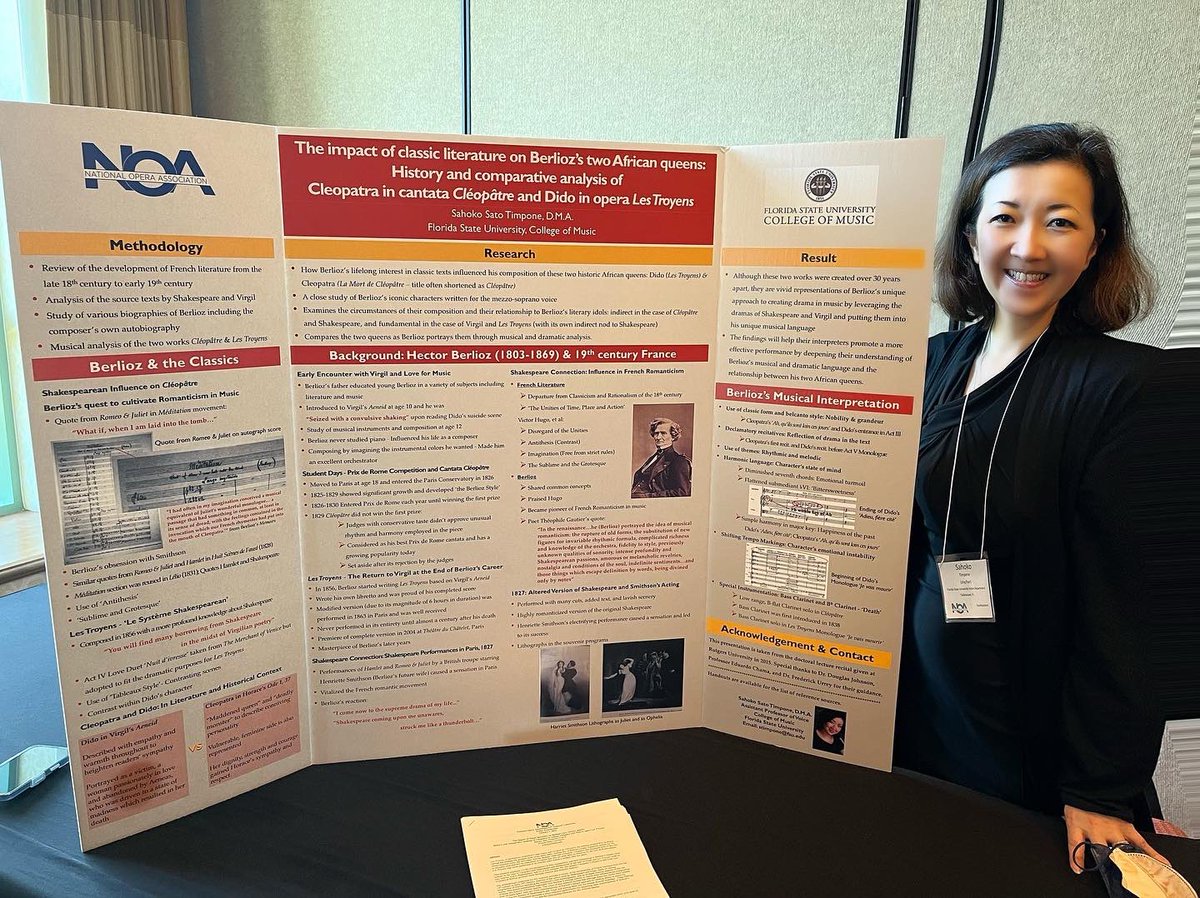 SahokoST's tweet photo. National Opera Association National Conference Poster Presentation on January 7 in St Augustine, FL. ‘The Impact of Classic Literature on Berlioz’s Two African Queens:  History and Comparative Analysis of Cleopatra in Cantata Cléopâtre and Dido in Opera Les Troyens’.  #grateful https://t.co/zWUQqrCLD5