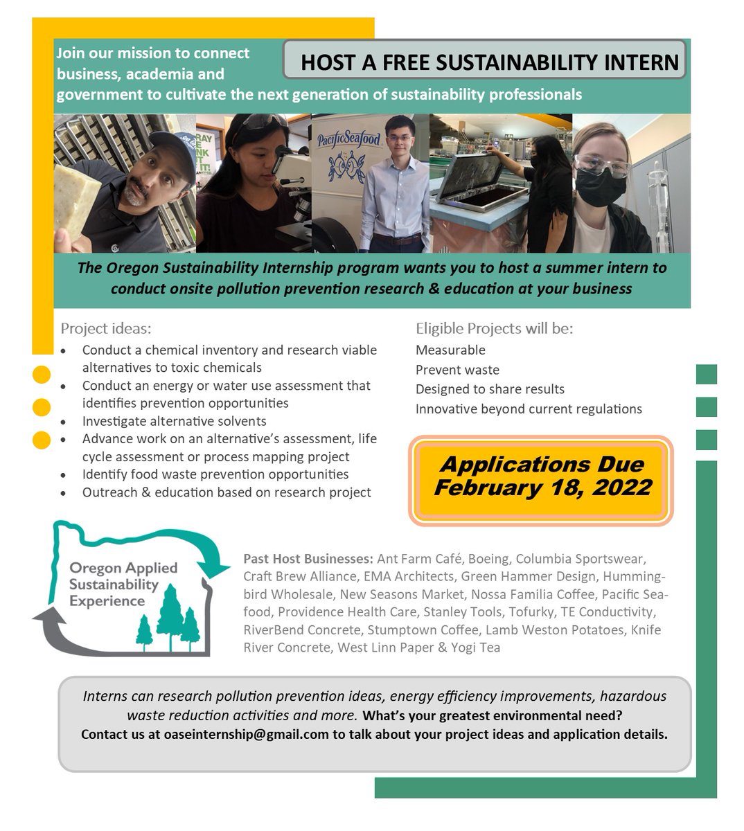 Cool opportunity alert!  Host a sustainability intern this upcoming summer....