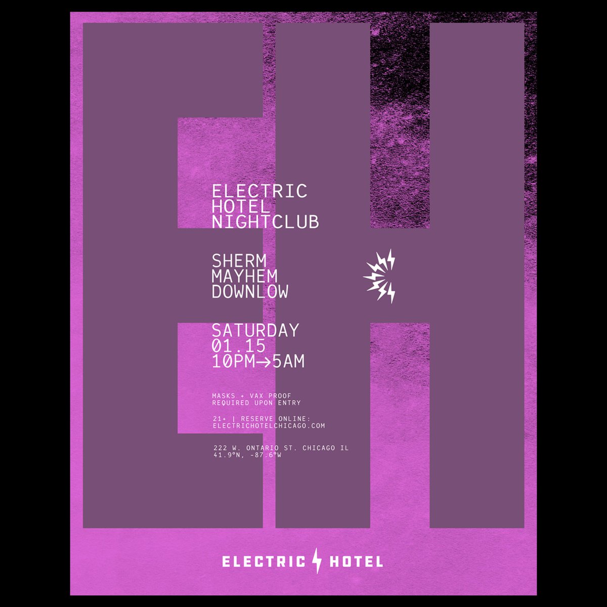 Moments + Memories ⚡️

Alongside a little flashback to our show with Lee Foss last month! Just a small taste of what to expect with what's coming soon!

Peep this weekends endeavors in the posters below!

See you at check in ⚡️

#electrichotelchicago