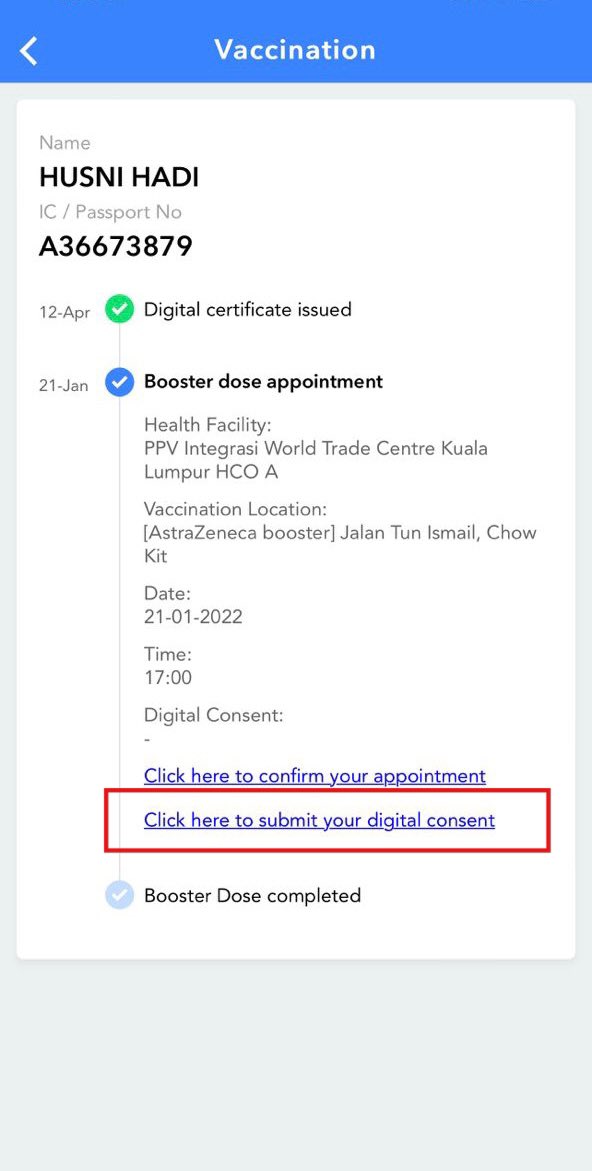 JKJAVMY's tweet photo. Peringatan: pastikan anda telah melengkapkan digital consent di MySejahtera sebelum anda ke PPV untuk mendapatkan dos penggalak. #PICKBooster https://t.co/Y3Zbf04J9v