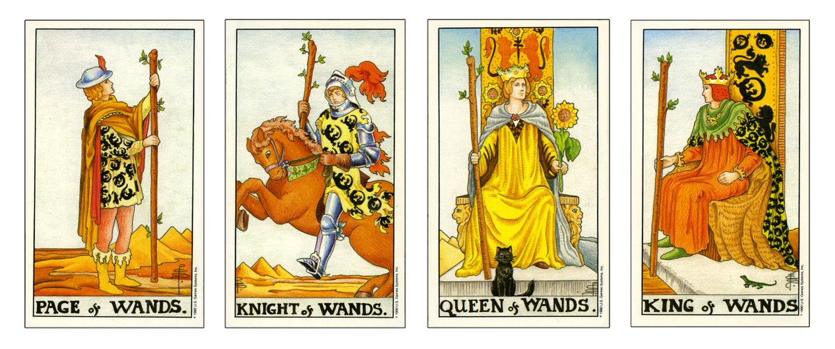 The suite of Wands in Tarot signifies Fire. It is the suite of creative endeavors. Its an active energy, tied to Aries, Leo and Sagittarius. It is willpower, innovation, passion and motivation.15/16