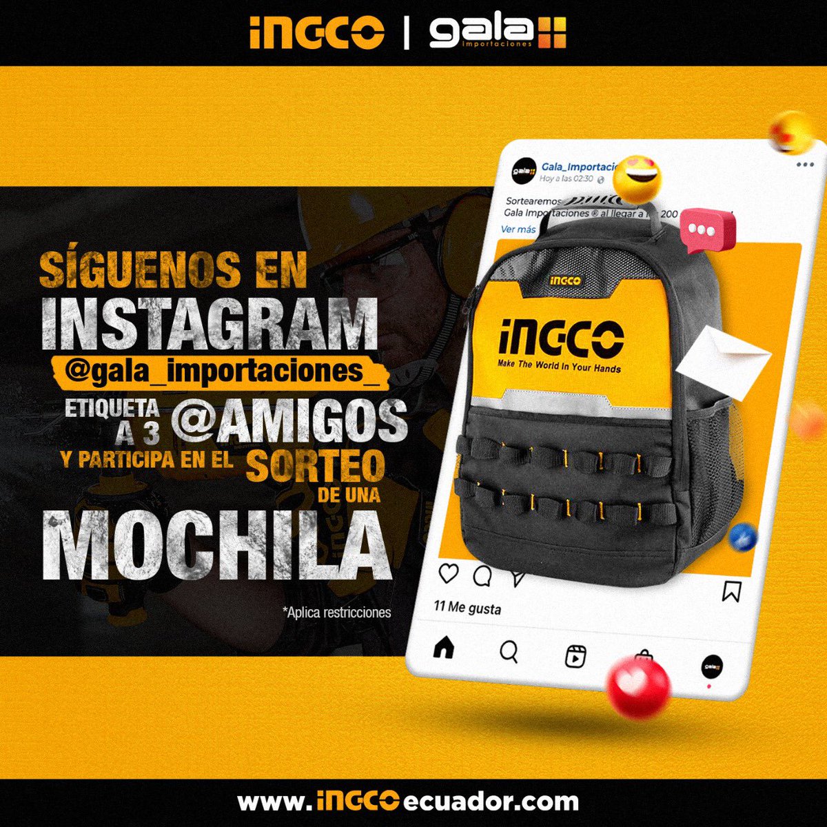 galaimport's tweet photo. Síguenos en Instagram, https://t.co/SmbpGicg6k y participa en el sorteo de una mochila INGCO®! 
El sorteo se realizará al alcanzar los 200 seguidores. No te quedes fuera participa!
.
.
.
.
.

#ingcotools  #powertools #ingcoecuador #tools  #MakeTheWorldInYourHands #jobsite https://t.co/NFYTzCvvWo