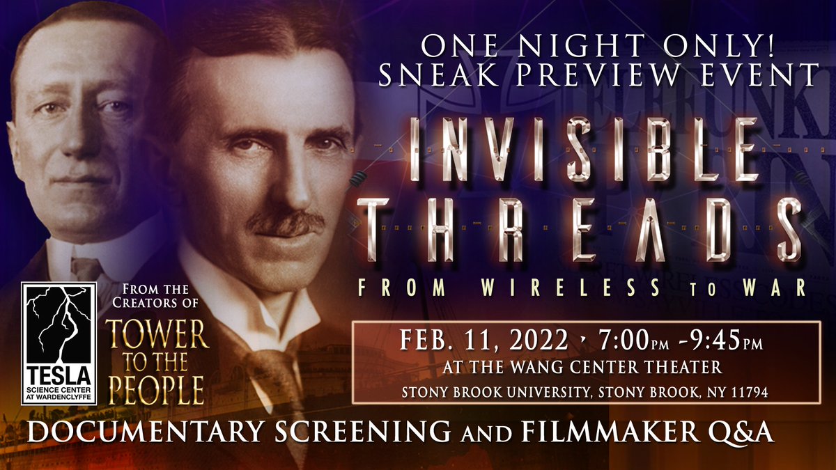 TeslaFilm's tweet photo. To our friends in NY, thanks to our sold-out sneak preview screening in November, we're doing another to benefit @teslascience  • Special thanks to @TonyTodd54 for the amazing narration!

Get tix at https://t.co/eoJa70oyLt https://t.co/ZcY2PgFBra