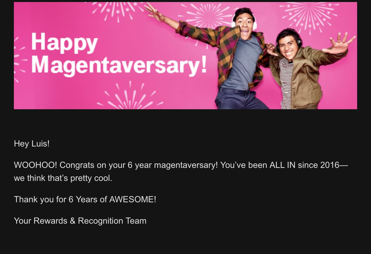LeonFit24's tweet photo. Can’t believe how fast time goes! Today marks 6 years with the most wonderful company ⁦@TMobile⁩ #TeamMagenta https://t.co/hHlivjHXSD