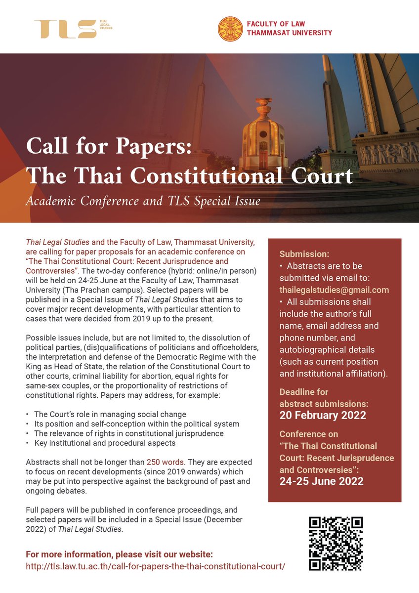 TLS special issue &amp; academic conference CALL FOR PAPERS: The Thai Constitutional Court