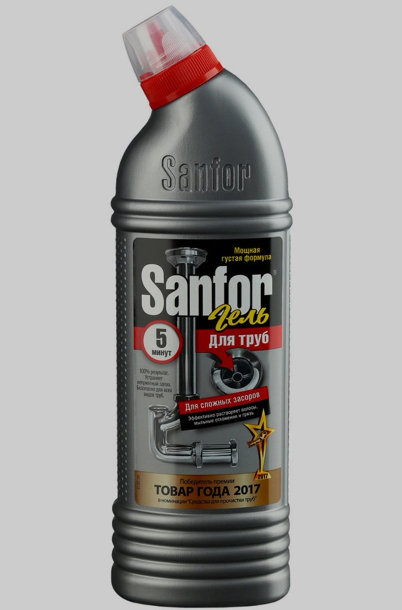 Эффективные средства от засоров канализации. Sanfor для труб 5 минут 750гр. Sanfor гель для унитаза Аctive Антиржавчина, 0.75 л. Sanfor гель для труб. Гель для сложных засоров Sanfor.