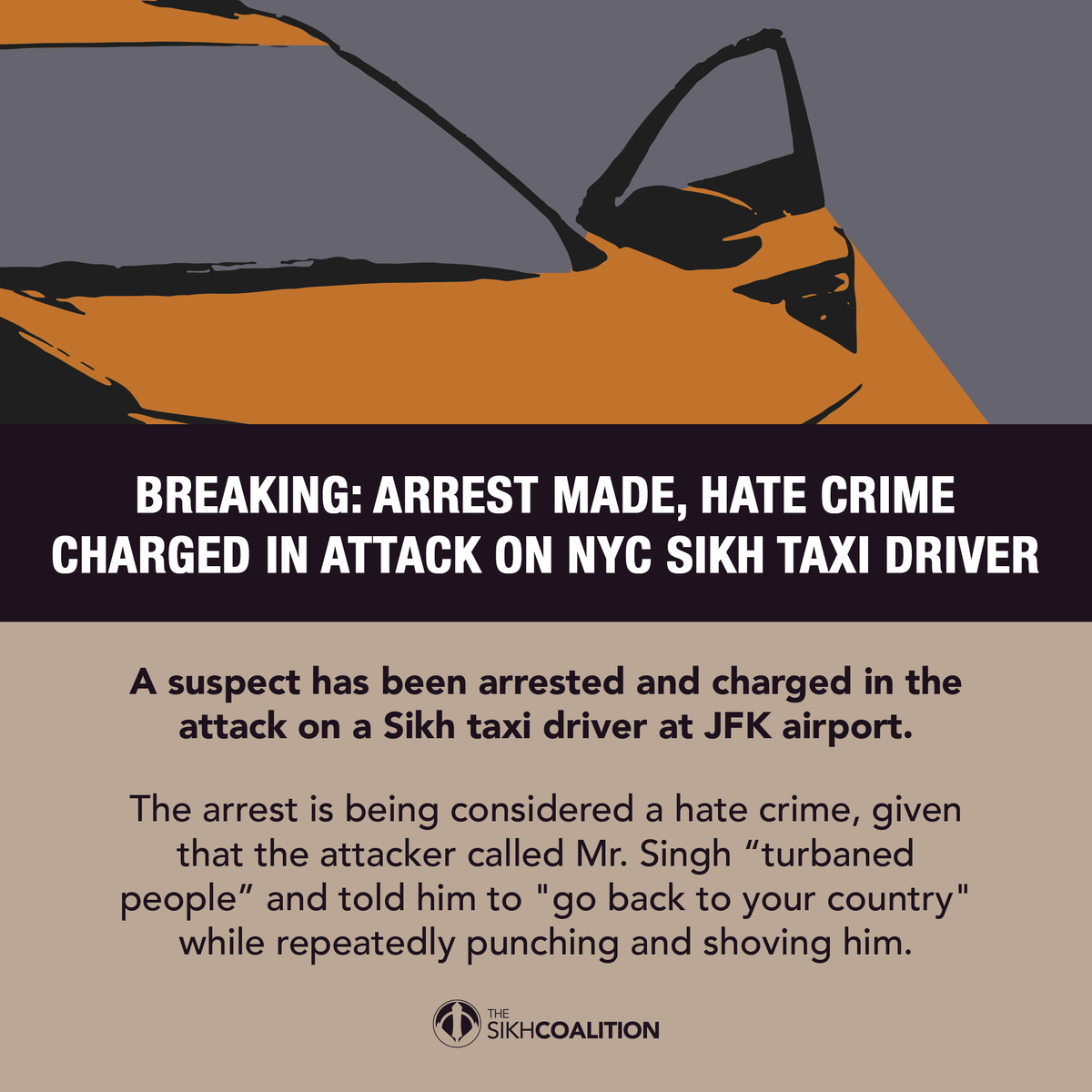 sikh_coalition's tweet photo. UPDATE: The Port Authority of New York and New Jersey Police Department has arrested Mohamed Hassanain for the January 3 attack on "Mr. Singh," a Sikh taxi driver, at JFK airport. The incident is being considered a hate crime. Read more: https://t.co/PZb6nuS6jC https://t.co/fwnm1uqJ6a