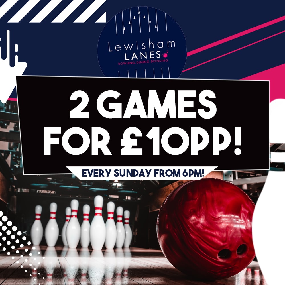 Send off the week in style by joining us from 6PM onwards 😎

Treat yourself to 2 games for only £10 available every Sunday 🥰

lewishamlanes.co.uk/bowling/ 📲

#LewishamLanes #Bowling #Lewisham #Bowl #Food #familybowl #Party #LiveDJ #Afterschoolbowl #Junior #emergencydiscount