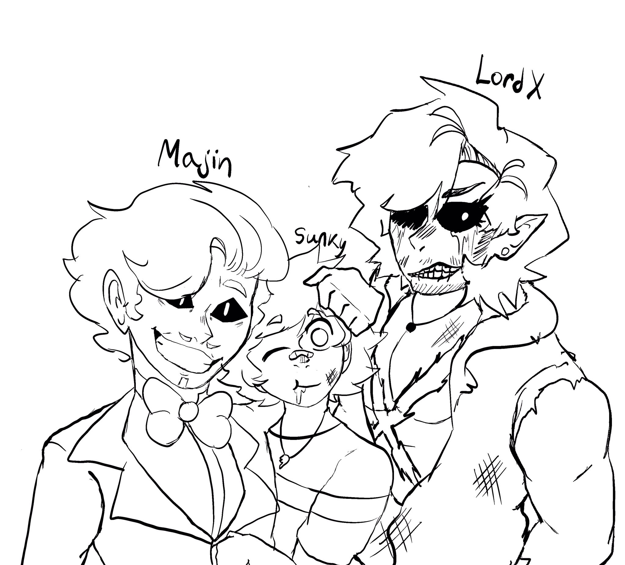 here where i dump my art — Lord X, Majin and Sunky human-ish designs i  did